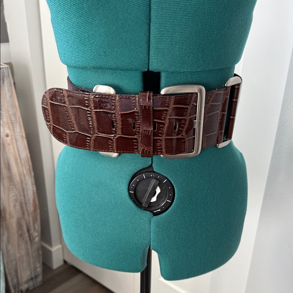 The Limited Dark Brown Crocodile Embossed Belt